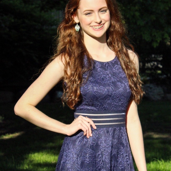 Navy Lace High Low Cocktail Dress - Picture 5 of 6